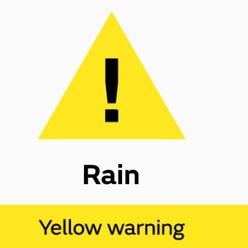 Yellow rain warning issued