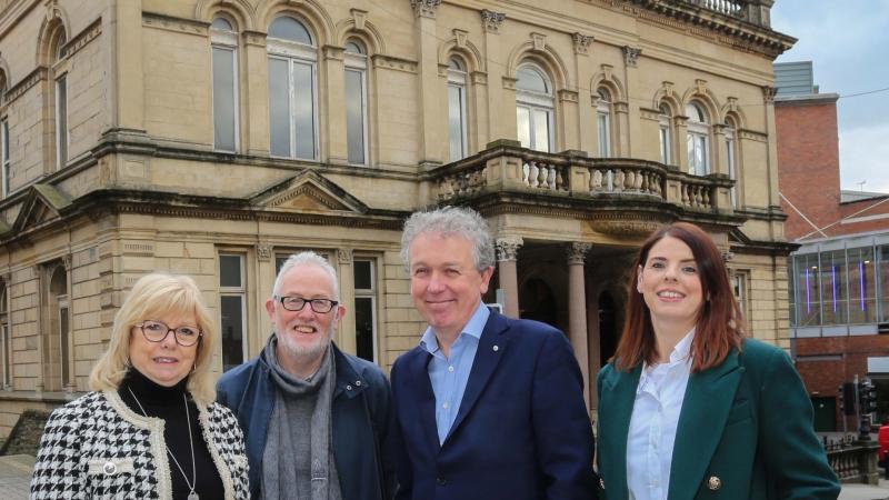  Helen Quigley, Trustee St Columb’s Hall Trust, Dr Paul Mullan, NI Director, The National Lottery Heritage Fund, Conal McFeely, Chair, St Columb’s Hall Trust.