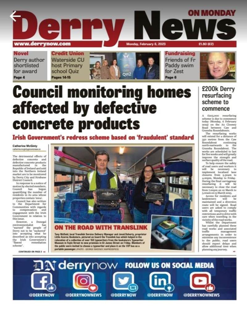 Front page of Monday's Derry News - February 6, 2023.