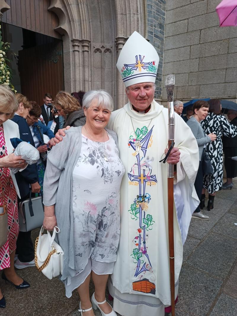 Marie with Bishop Dónal McKeown at the Mass to celebrate 150 years of St Eugene's Cathedral.