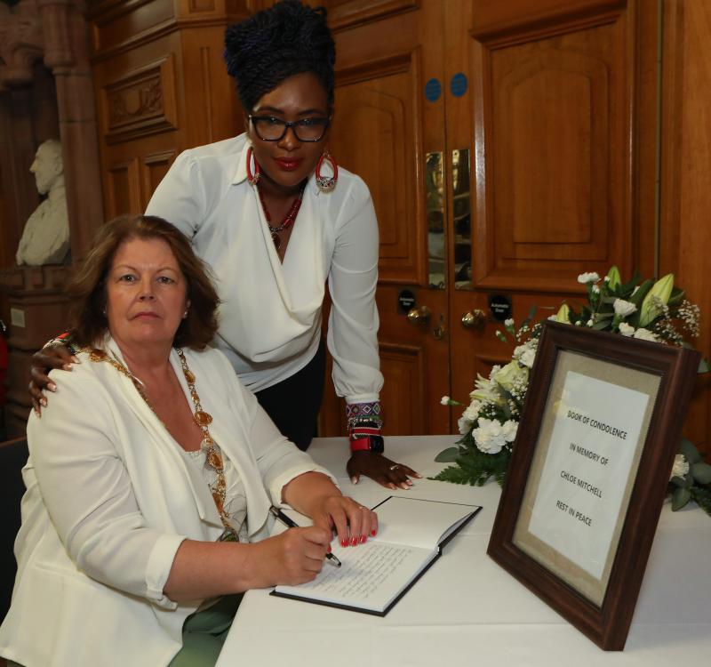 Mayor opens Book of Condolence in memory of Chloe Mitchell in Derry's Guildhall