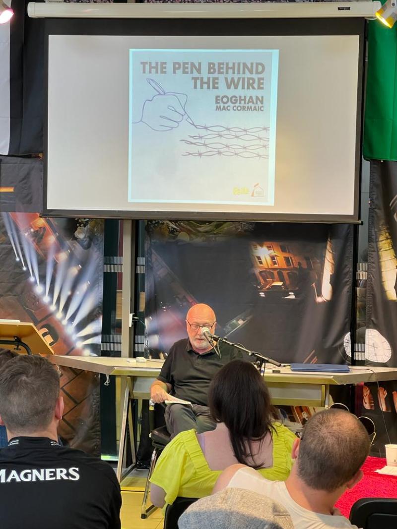 Derry poet Eoghan Mac Cormaic launches poetry anthology 'The pen Behind the Wire' at Féile Derry.