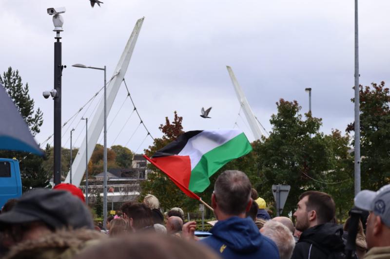 Derry Ireland Palestine Solidarity Campaign rally in Guildhall Square. (Photo: Toby Doherty)
