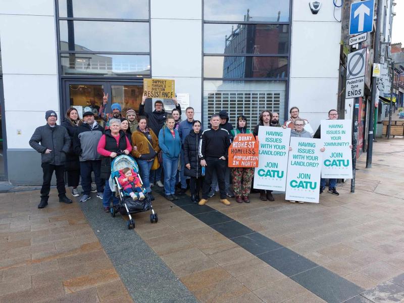CATU members who organised a vigil in support of Derry man Feargal O'Donnell at Waterloo Place Housing Executive office.