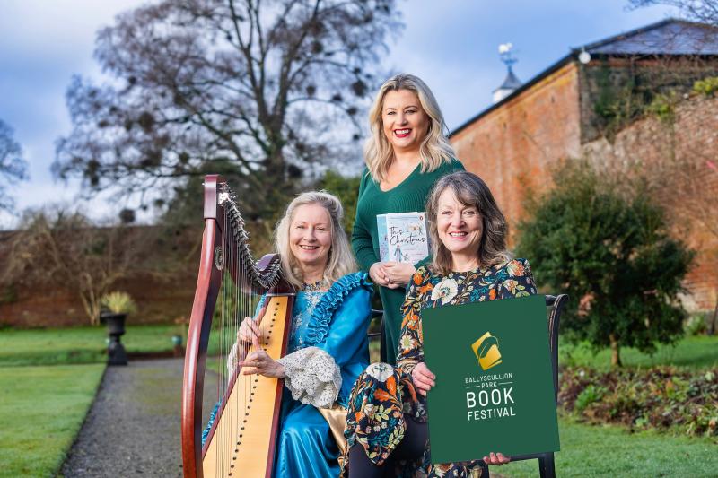 Harpist Eileen Beamish from Celtic Grace, Rosalind Mulholland from Ballyscullion Park Book Festival and NI international best-selling author Emma Heatherington.