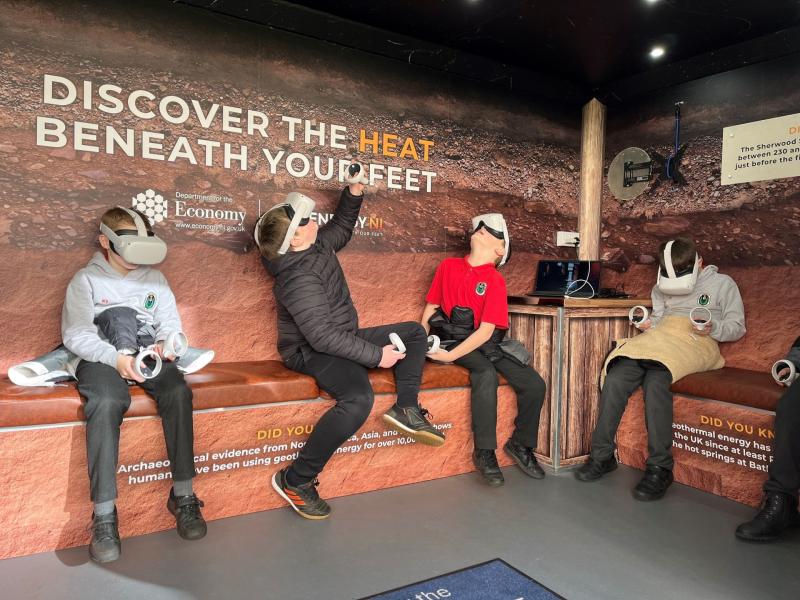 Students from DH Christie Memorial Primary School, Coleraine, enjoy using Virtual Reality technology at the GeoEnergy Discovery Centre.