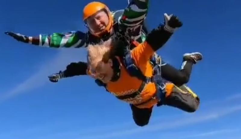 Monica during last year's skydive for Children in Need.