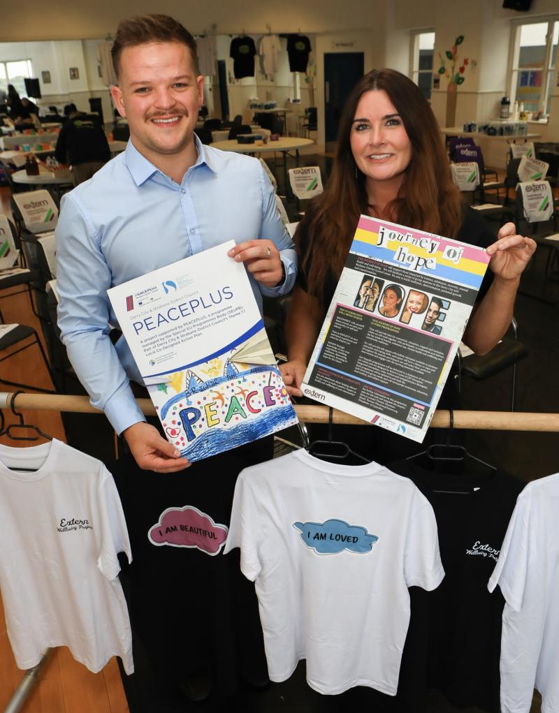 Tiernan Thornton and Sharon Smith, joint project managers, Extern at the launch of PeacePlus Freedom Project 'Journey of Hope' in the Playhouse (Credit: Tom Heaney, nwpresspics)
