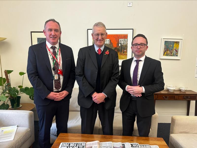 Cathal Mallaghan MP, Hilary Benn and Dáire Hughes MP
