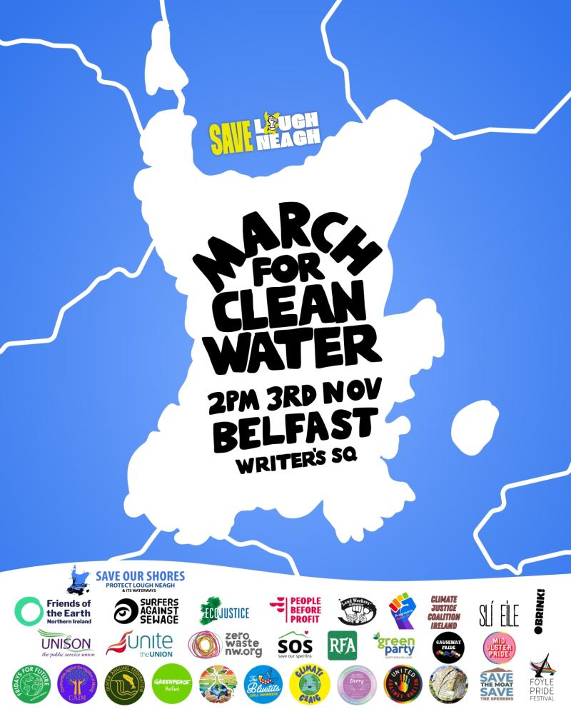 Save Lough Neagh campaign group organise protest march calling for urgent environmental action 