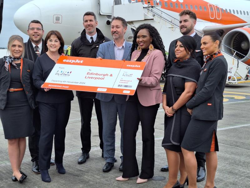 Mayor of Derry and Strabane at the landing of the first EasyJet flight from Edinburgh