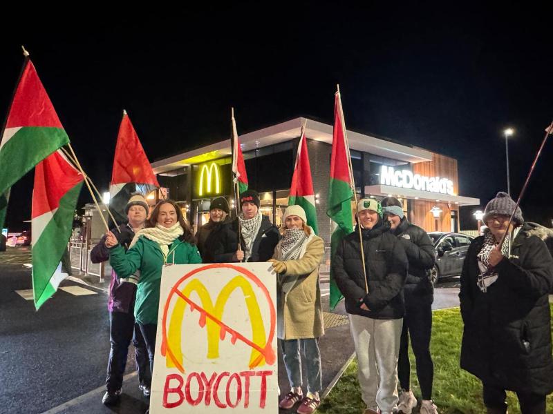 Pictured are some of those who staged the protest in Magherafelt.