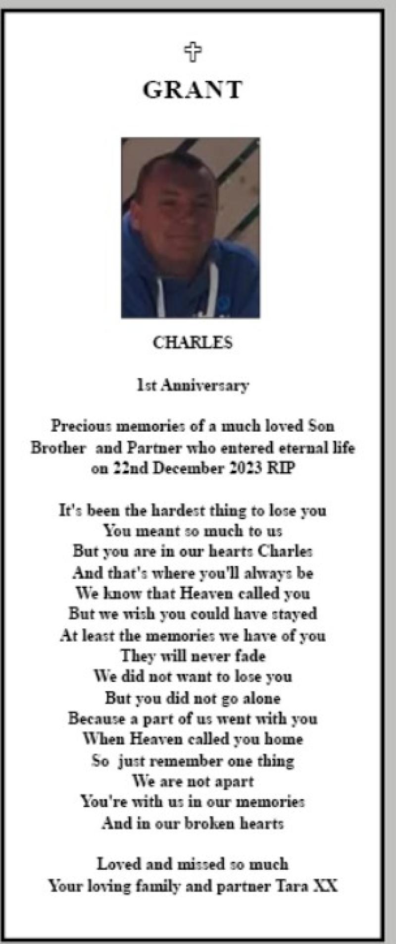Derry Memoriam - Charles Grant - 1st Anniversary