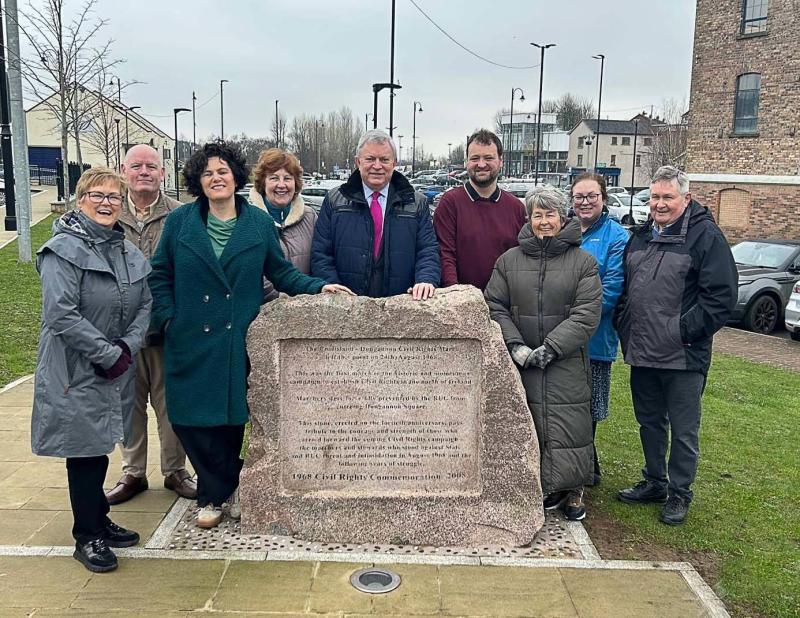 Claire Hanna in Coalisland with SDLP MLA Patsy McGlone, Councillor Quinn and other party representatives and members.