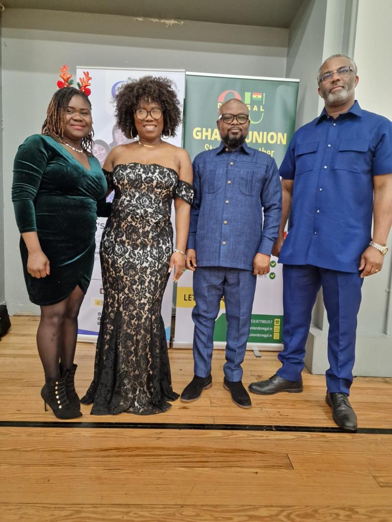 Executives of Ghanaian Community NI - Left to right - NaNa Ama Annan-Mensah (Secretary), Sandra Atoge (Chairperson), Jonathan Mensah (Vice-Chairperson), Moses Atoge (Media/Digital)