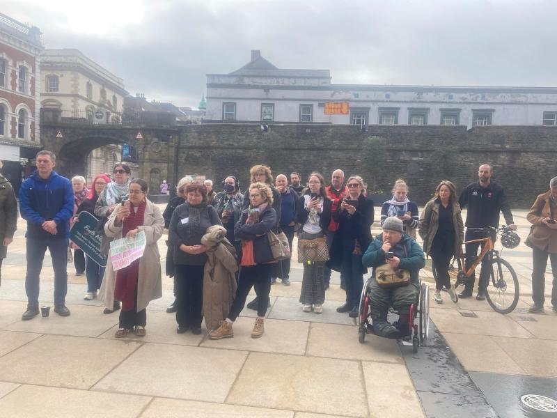 Protesters at the Disabled People Against Cuts Day of Action in Derry's Guildhall Square on Wednesday.