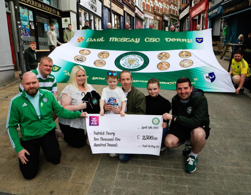 Paul McStay Celtic Supporters Club Derry cheque presentation