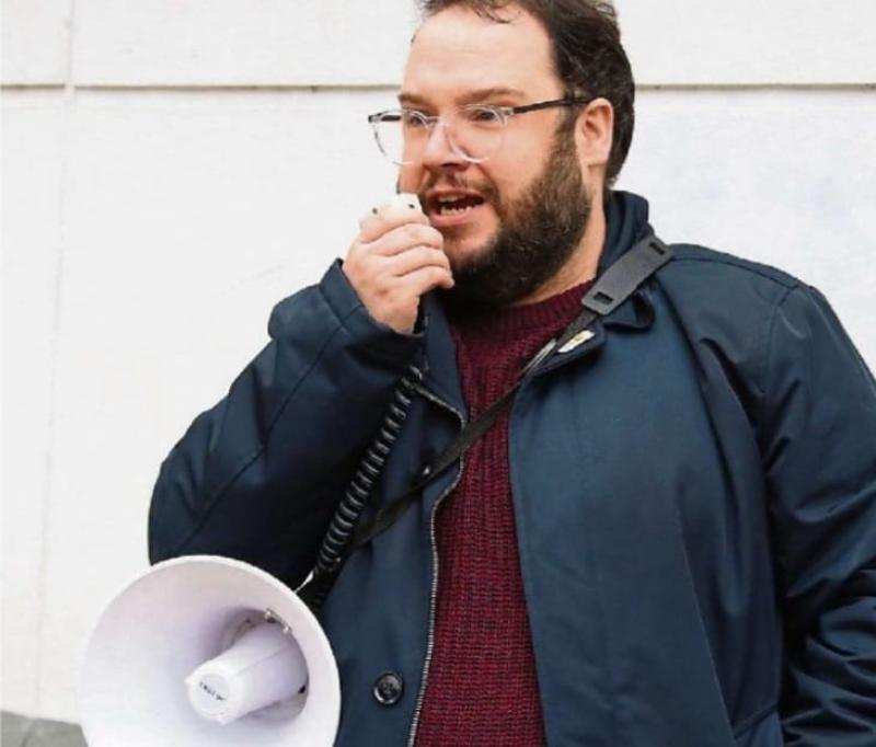 Emmet Doyle speaking at the 'Defend Northlands' rally.