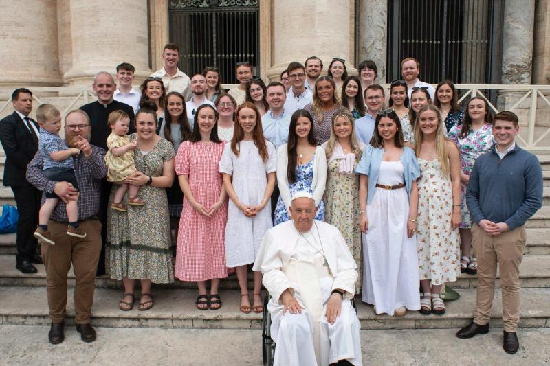 Members of the Canticle Sacred Music Society - the choir of the Catholic Chaplaincy at Queen’s University, Belfast - meeting Pope Francis last summer.