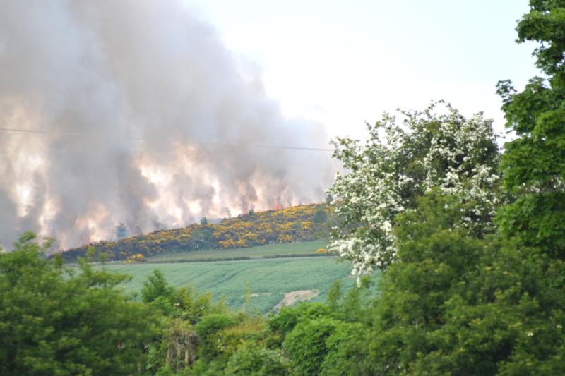 Fire crews tackle blaze on hillside on Donegal - Derry border near Killea