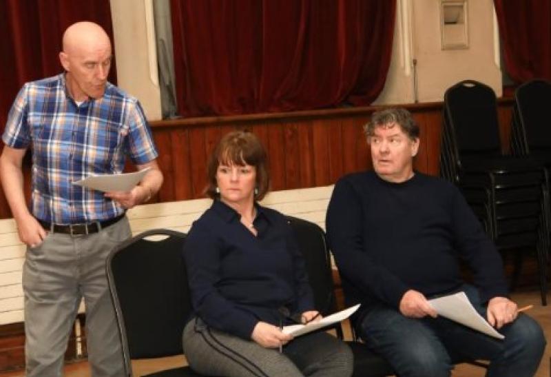 Pat Lynch (Kieran McGowan), Maeve Connelly (Maggie Kelly), and Gerry Doherty (Martin Duffy), rehearsing for The Derry Yank,