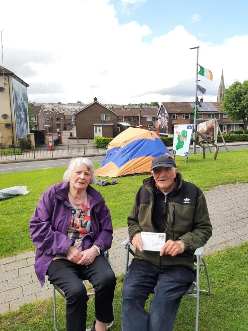 Anne and Lawrence Donnelly taking part in Camp 4 Gaza at Free Derry Corner.