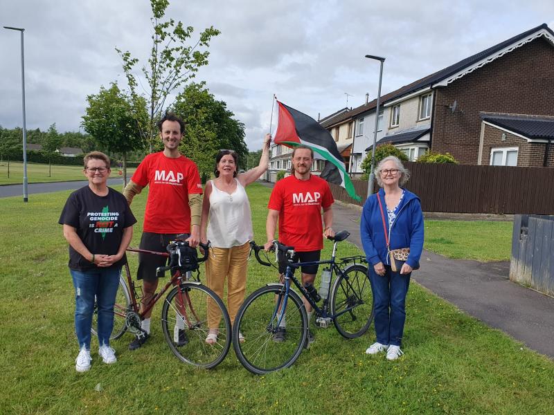 From left: Catherine Hutton, chairperson, Derry - Ireland Palestine Solidarity Campaign; Fergal Nesbitt; Aaron Horlock; Denise Walsh (DIPSC).