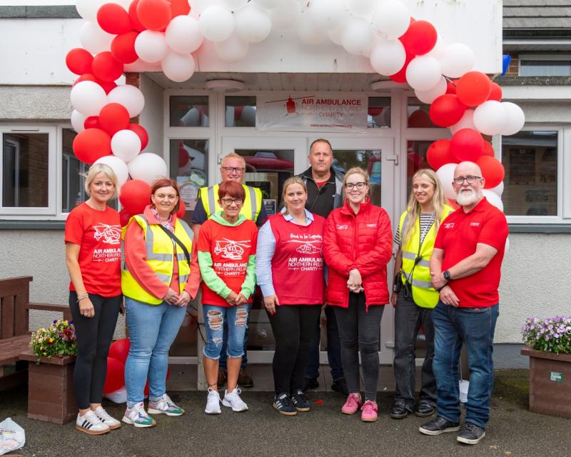 The family of Isaac Roxborough with representatives from Air Ambulance & Burnfoot Hub. Photo: Nigel McFarland