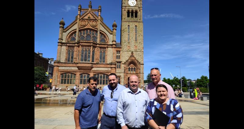 The 100% Redress Party delegation which addressed Derry & Tyrone councillors: From left: Cllr Denis McGee, Deputy Charles Ward TD, Cllr Sean Devine, Cllr Ali Farren and Cllr Joy Beard.