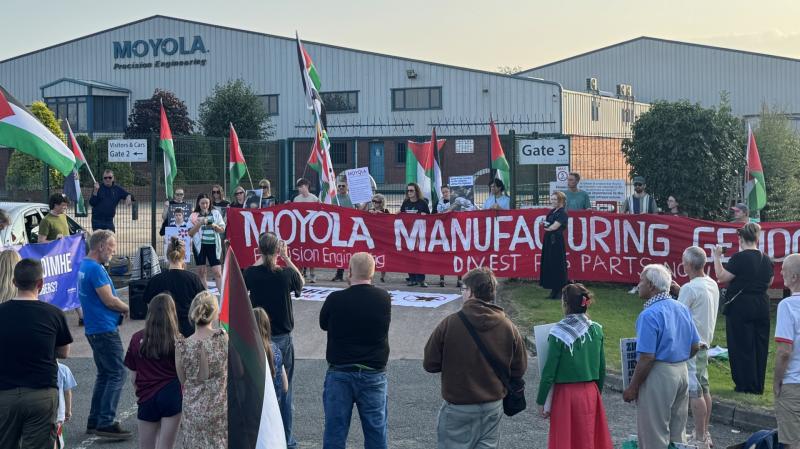 Large turnout at Geneva Conventions protest causes production to go silent at Castledawson factory