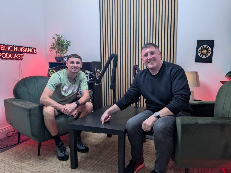 Emmett Lynch (front) as a guest on the Public Nuisance podcast hosted by professional boxer Seam McComb.