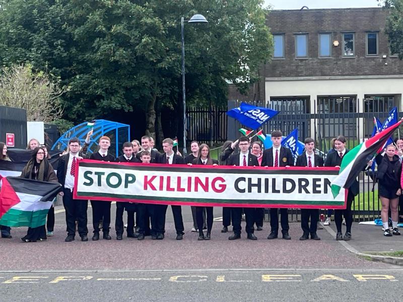St Brigid's College students join lunchtime vigil at school in support of Palestine.