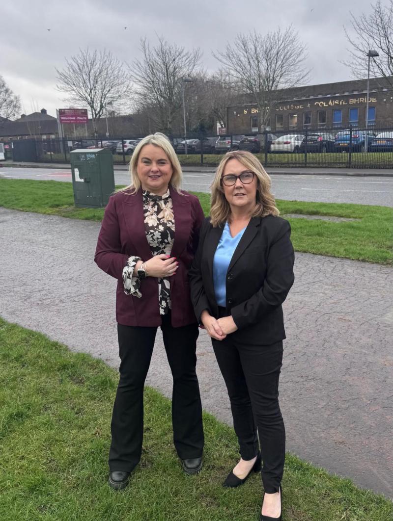 Cllr Sandra Duffy and Foyle MLA Ciara Ferguson outside  St. Brigid&rsquo;s College