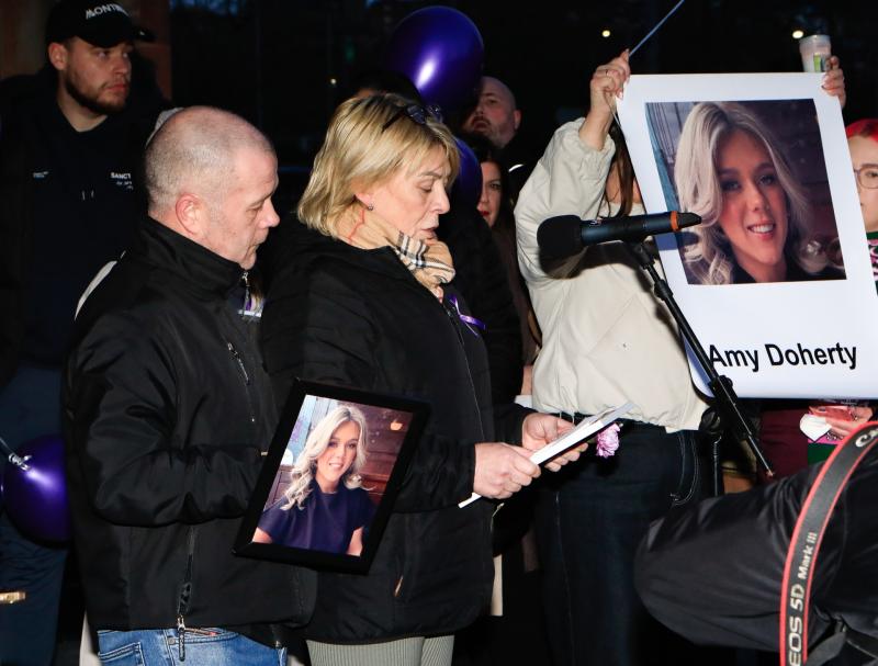 Amy Doherty's mother, Sharon, and her father, Patrick, at the Guildhall Square in her honour.
