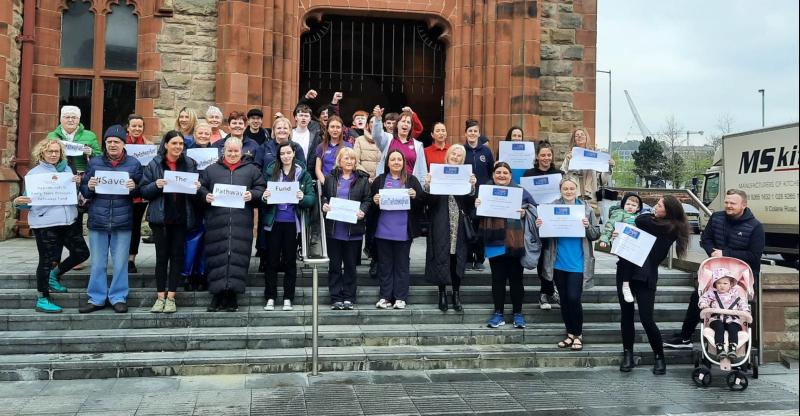Derry Groups who have had their Pathway funding stopped protesting at Guildhall.