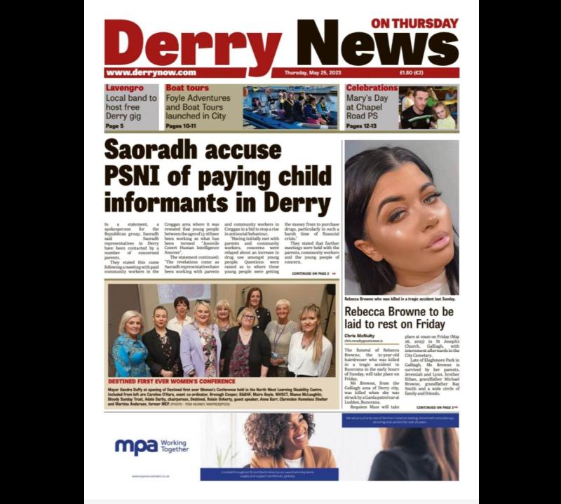 Derry News always  first with the  news  - Front Page  - May 25, 2023.