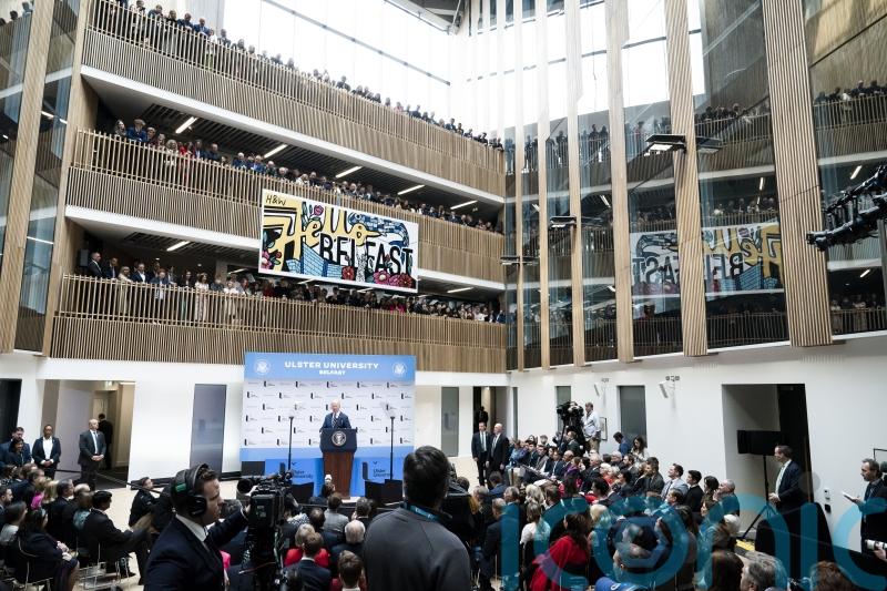 US president extols &lsquo;dividends of peace&rsquo; at new university campus in Belfast