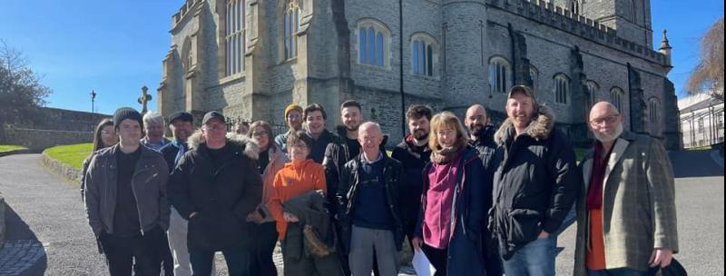 Members of the Walled City Passion cast and production team at St Columb's Cathedral.