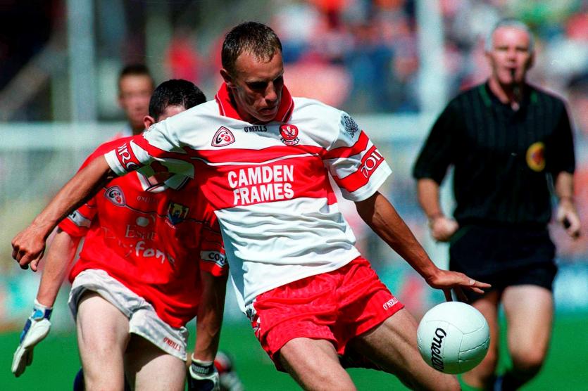 Damien Canning in action for Derry in the 2000 All-Ireland minor semi-final defeat to Cork (Pic: John Mahon/Sportsfile)