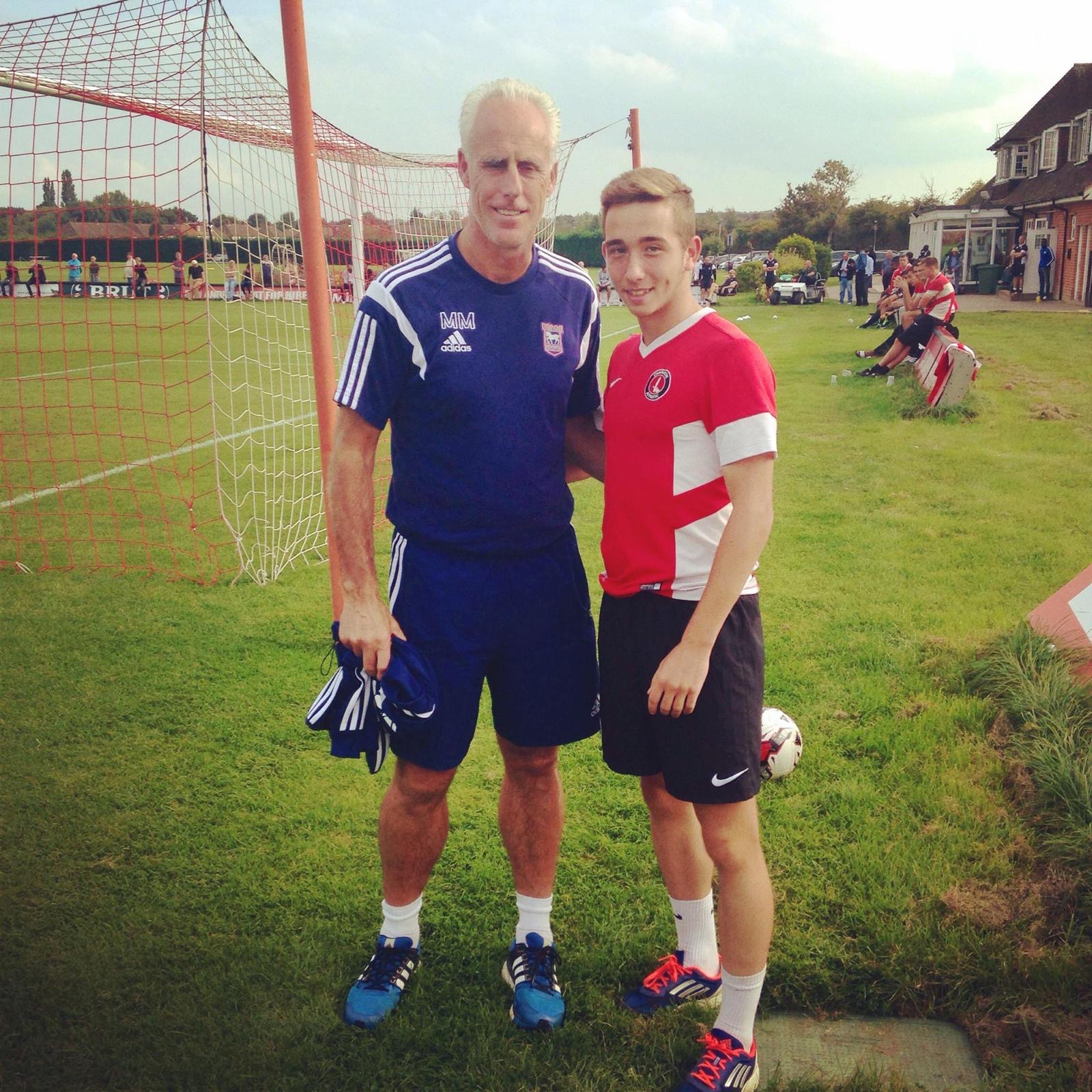 Calvin meets Republic of Ireland manager Mick McCarthy at the Charlton training ground.
