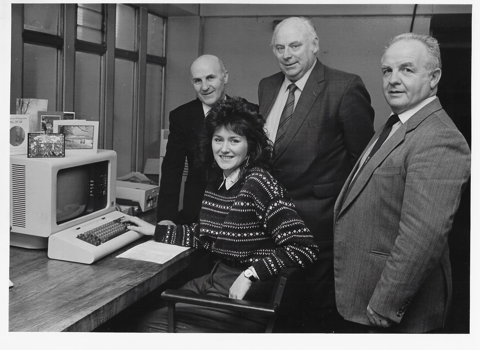 Local celebrity Frances Campbell checks out the new computer system.