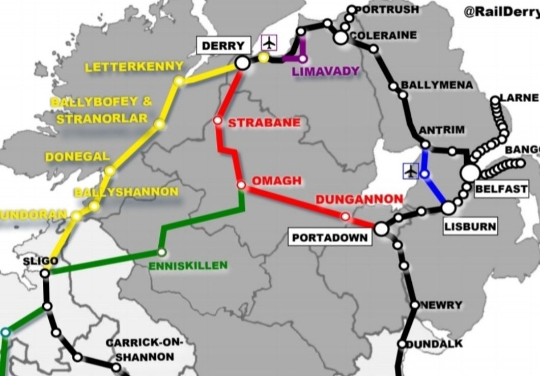 How an expanded rail network from Derry to the west and south of Ireland might look