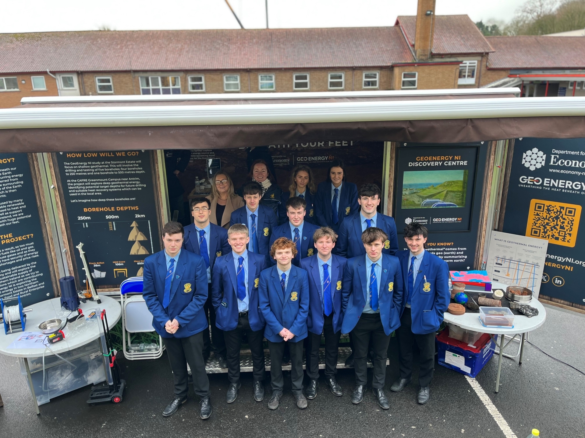 Year 14s from Loreto College are pictured visiting the GeoEnergy Discovery Centre where they took part in geothermal experiments, handled rocks from below the Earth’s surface, spoke with the project’s knowledgeable Geo Ambassadors and used Virtual Reality technology.  Students from Coleraine College, Coleraine Grammar School and DH Christie Memorial Primary School also visited the centre as part of a special Schools Day activity, hosted by Coleraine Grammar School.