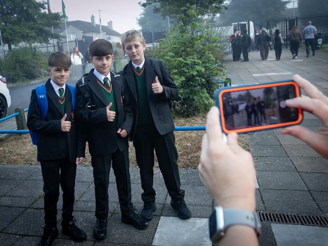 Year 8 starts at St. Joseph's Boys Schoo pictured on Friday morning - From left, Twins Shay and Tyler Town and Reece Downey. (Photos: JIm McCafferty Photography)