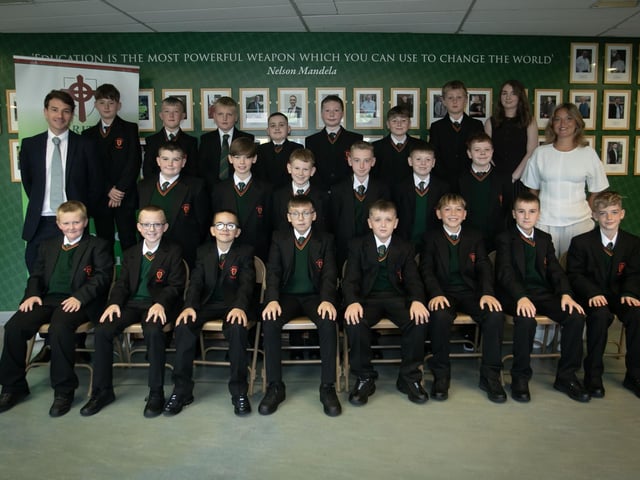 Miss Gallagher's 8F Form Class pictured at St. Joseph's Boys School on Friday morning. Included are Mr. Paul Quigley, Head of Year and Miss Deane,, Classroom Assistant. (Photos: Jim McCafferty Photography)