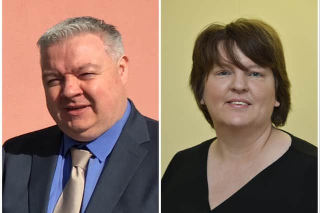 Aldermen Darren Guy (UUP) and Niree McMorris (DUP).