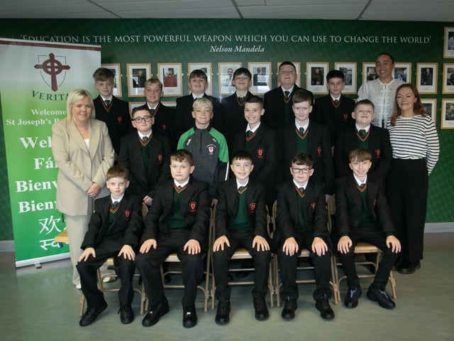 Mrs Tilley's 8B Form Class pictured at St. Joseph's Boys School on Friday morning. Included are Ms. Shiels, teacher and Mrs. Gallagher, Classroom Assistant.. (Photos: Jim McCafferty Photography)