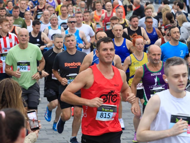 Runners taking part in the Waterside Half Marathon in Ebrington Square, on Sunday morning. (Photo - Tom Heaney, nwpresspics)