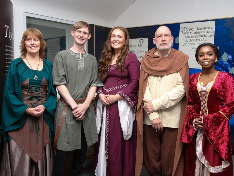 Eilish Quigley, St. Columba’s Heritage Centre, Caolan McCafferty, Rionach Wright, James Lecky, and Gloria Ofori Ablator pictured at a Medieval costumed re-enactment of scenes from the life of Cholmcille held in Âras Cholmcille.  (Photo - Deirdre Heaney, nwpresspics)