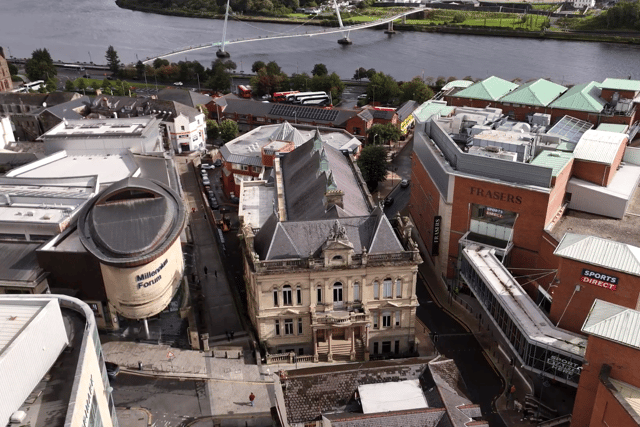 St Columb's Hall aerial view.